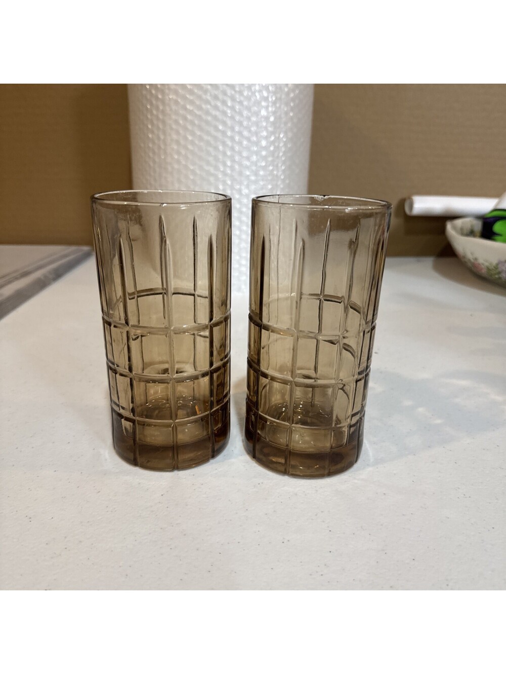 ANCHOR HOCKING TARTAN FLAT ICED TEA GLASS TUMBLER 16 OZ SET of 2- one chipped